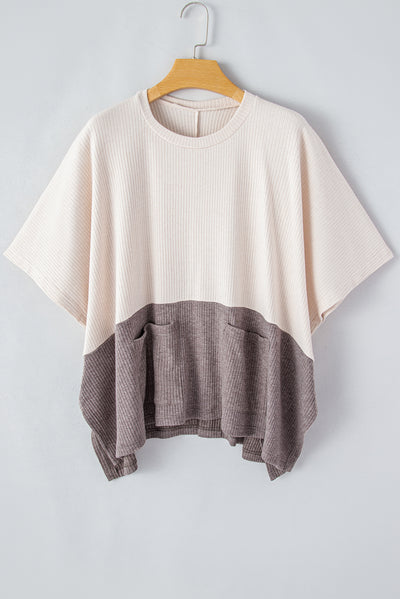 Oversized Khaki Color Block Knit Top