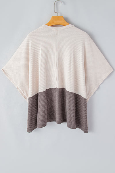 Oversized Khaki Color Block Knit Top