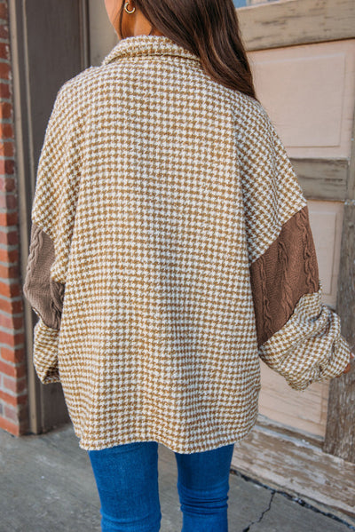 Mocha Mixed Plaid Patchwork Shacket