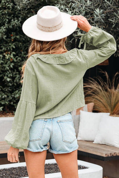 Meadow Mist Green Bow Tie Gauze Blouse