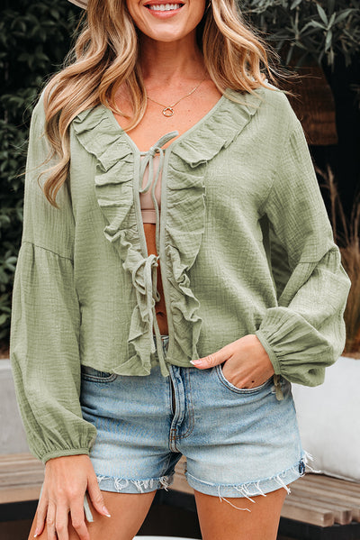 Meadow Mist Green Bow Tie Gauze Blouse