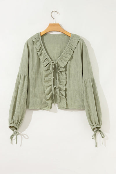 Meadow Mist Green Bow Tie Gauze Blouse