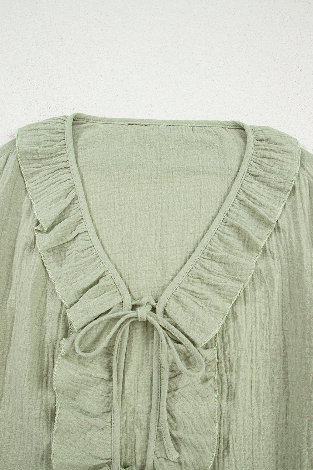 Meadow Mist Green Bow Tie Gauze Blouse