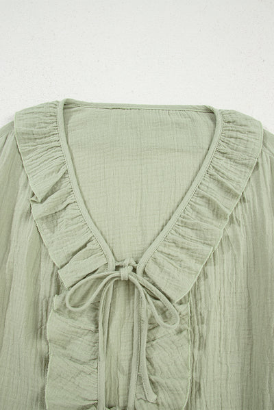 Meadow Mist Green Bow Tie Gauze Blouse