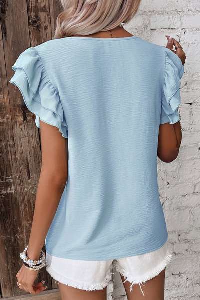 Mist Blue Ruffled Sleeve Blouse