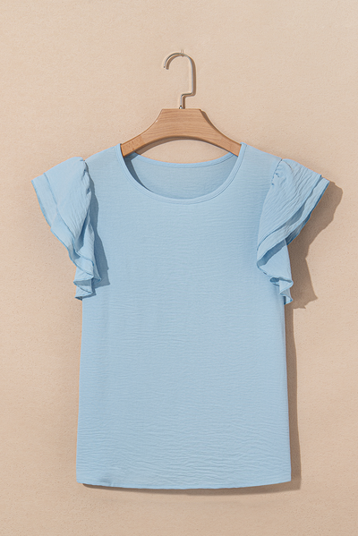 Mist Blue Ruffled Sleeve Blouse