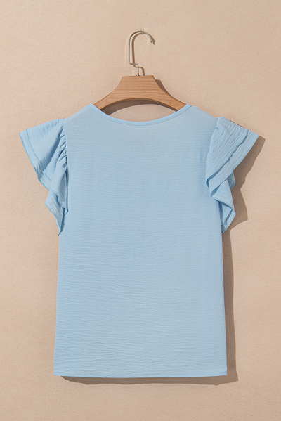 Mist Blue Ruffled Sleeve Blouse