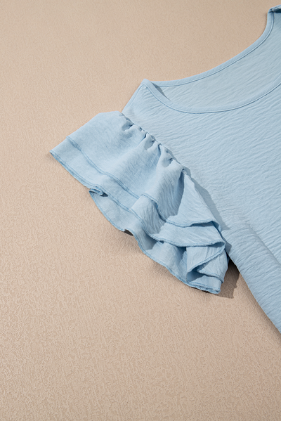 Mist Blue Ruffled Sleeve Blouse