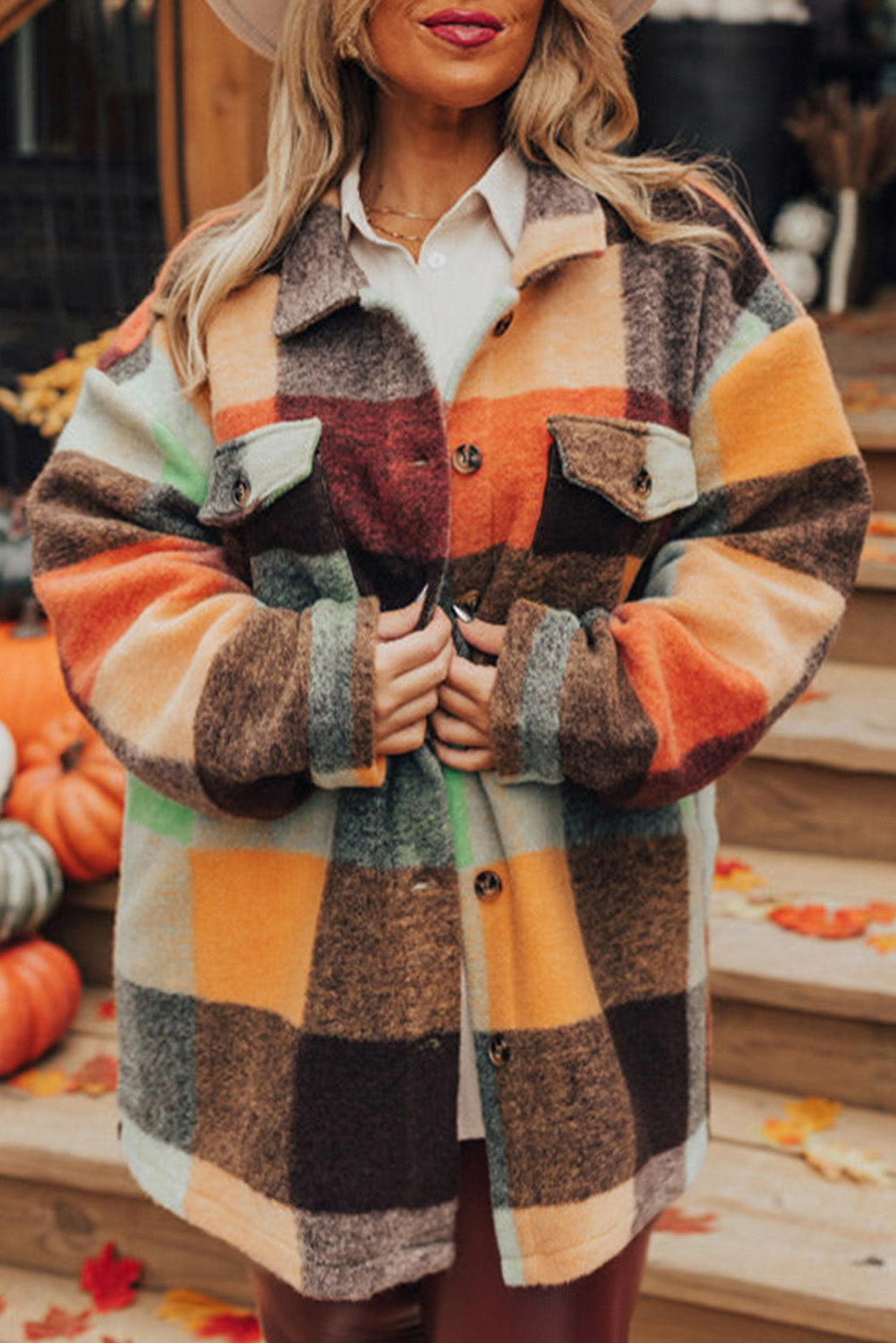 Orange Plaid Long Jacket