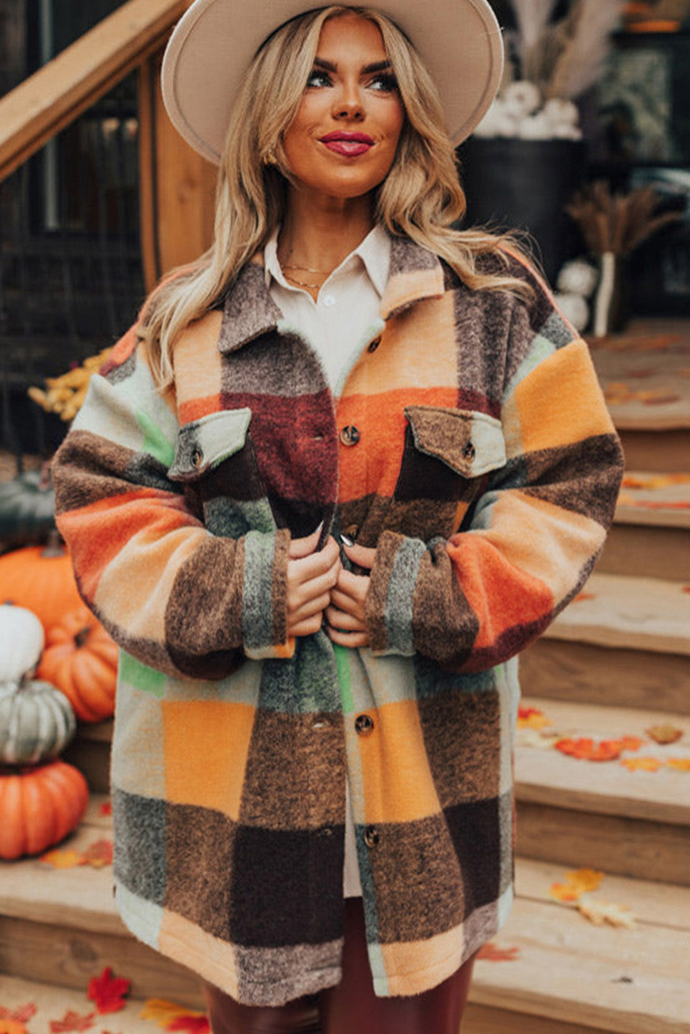 Orange Plaid Long Jacket