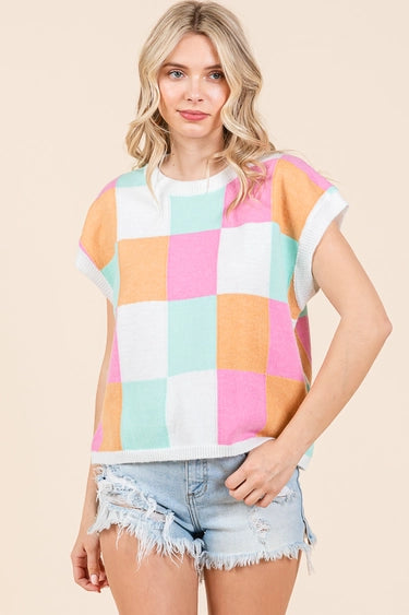 Checker Sleeveless Sweater