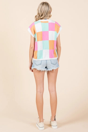 Checker Sleeveless Sweater