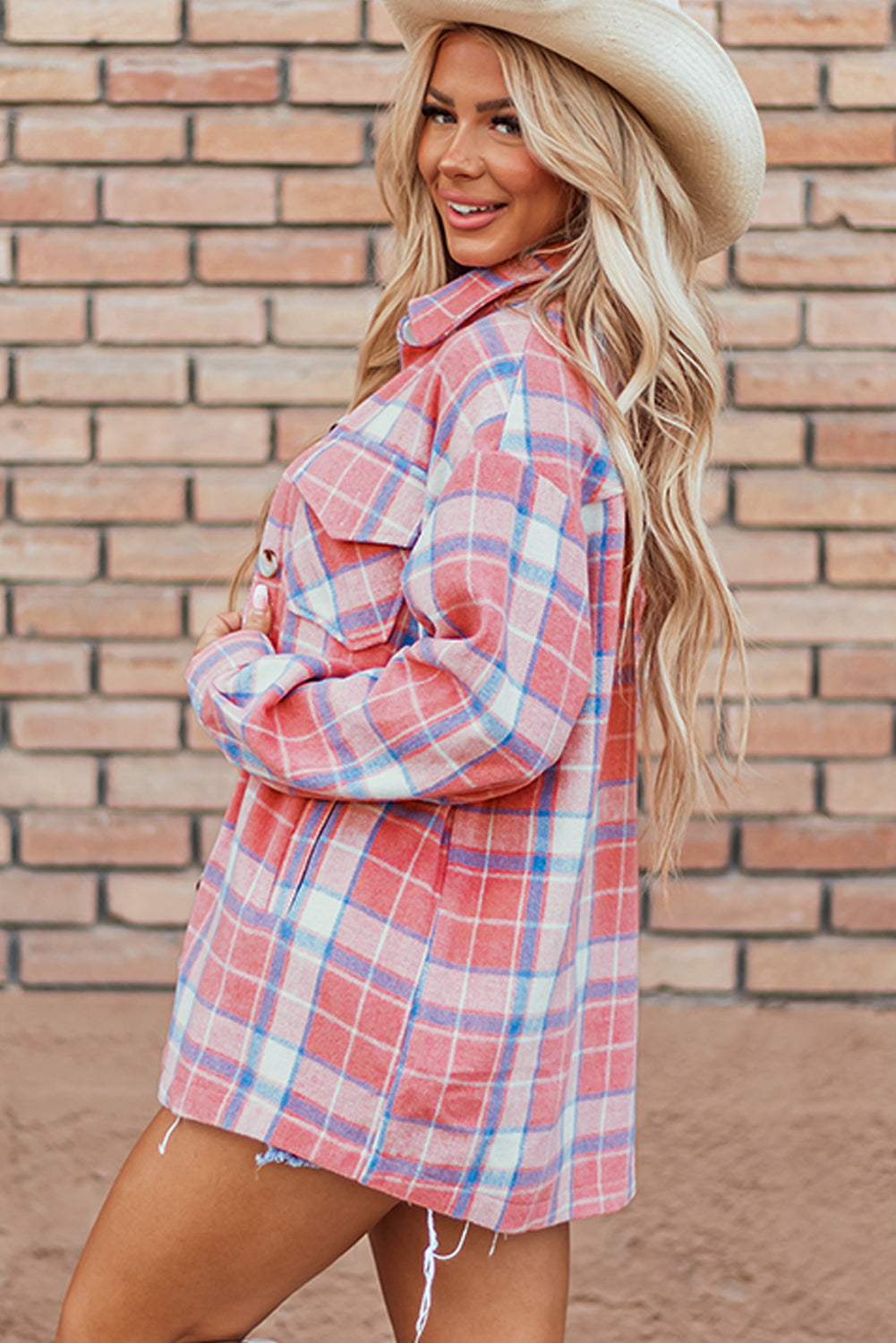 Pink Plaid Button Up Shacket