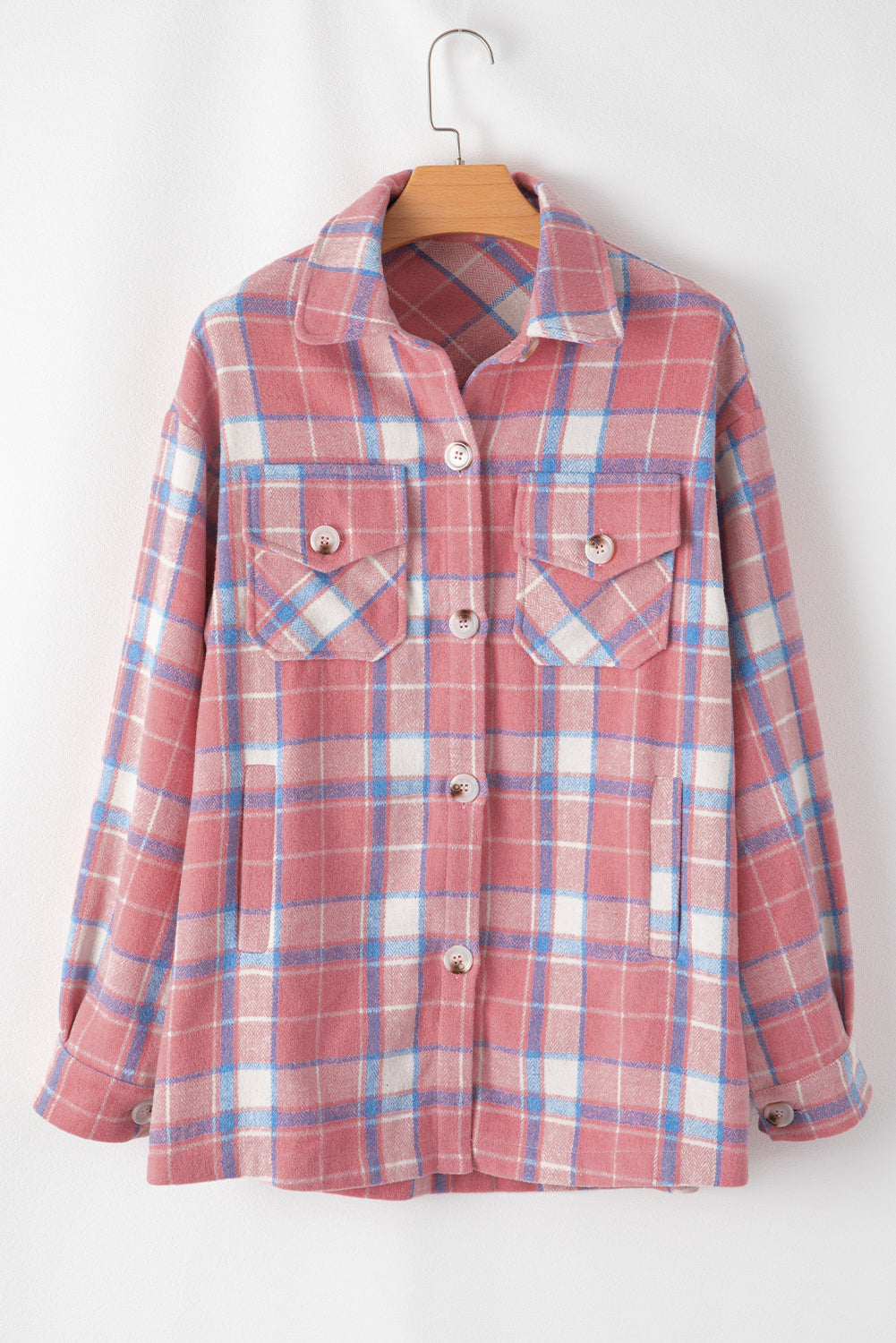 Pink Plaid Button Up Shacket