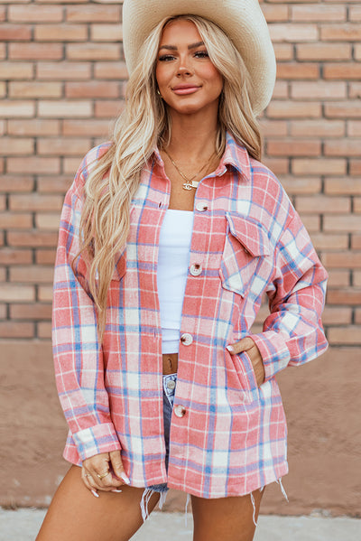 Pink Plaid Button Up Shacket