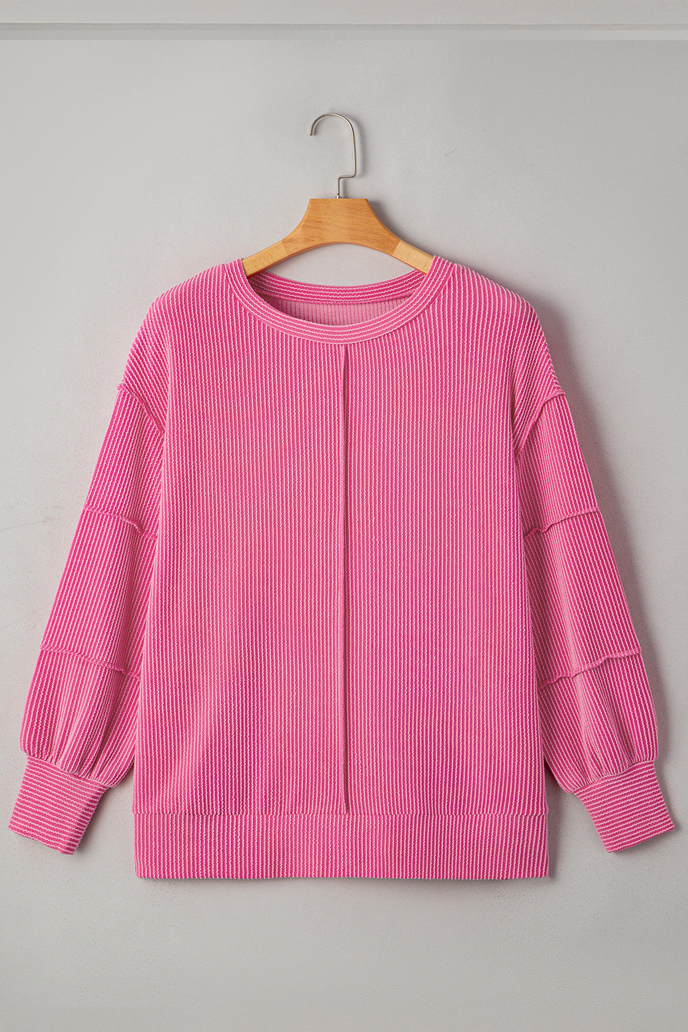 Pink Ribbed Exposed Seam Detail Plus Size Top
