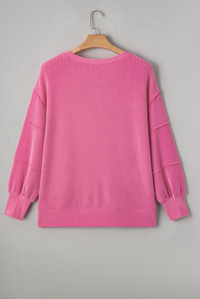 Pink Ribbed Exposed Seam Detail Plus Size Top