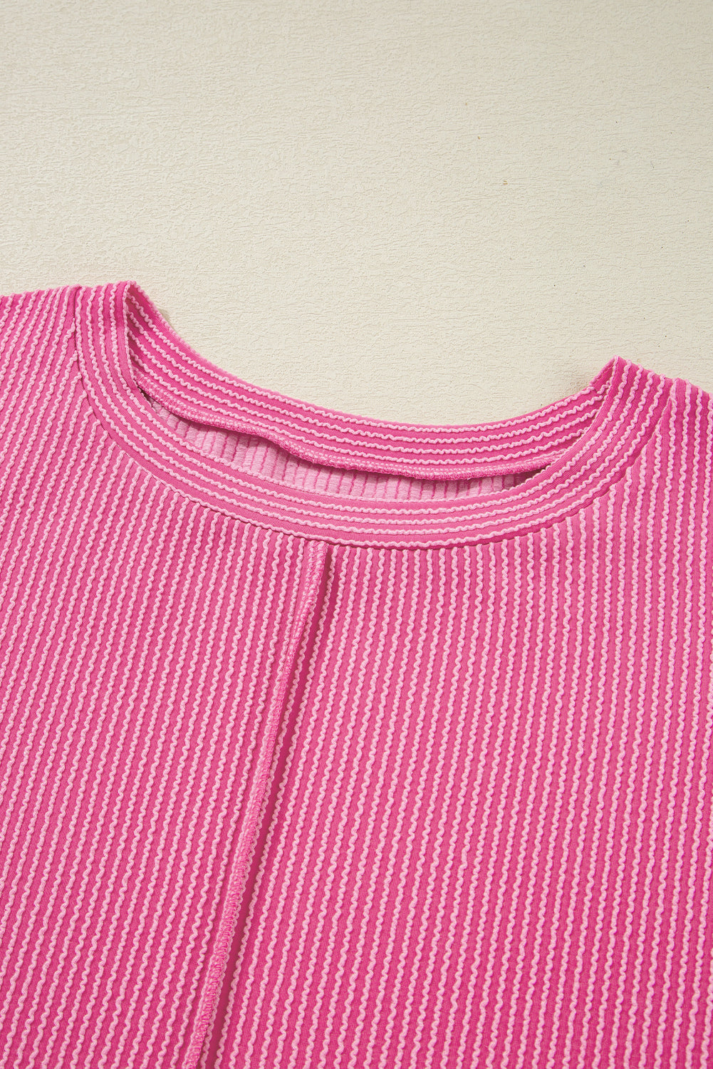 Pink Ribbed Exposed Seam Detail Plus Size Top