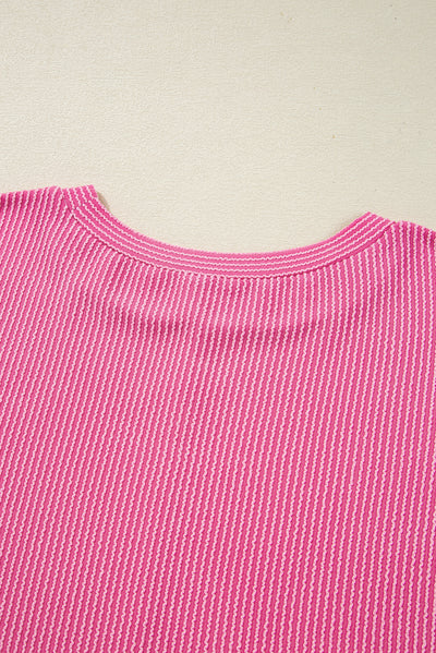 Pink Ribbed Exposed Seam Detail Plus Size Top