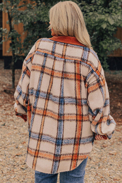 Plus Size Striped Plaid Print Buttoned Jacket