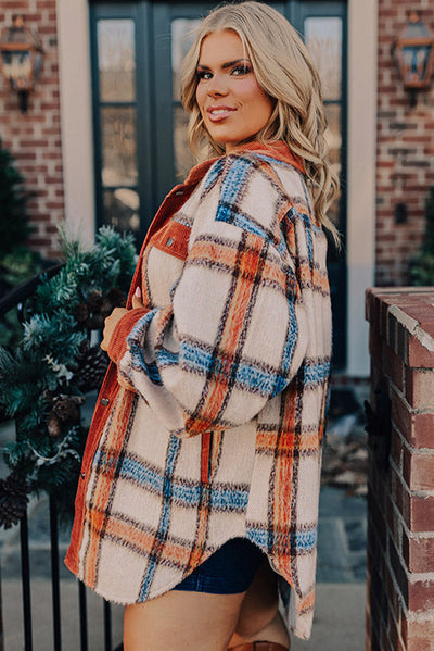 Plus Size Striped Plaid Print Buttoned Jacket