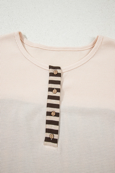 Waffle Colorblock Striped Plaid Patchwork Pullover Plus Top