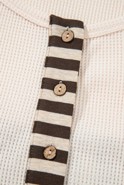Waffle Colorblock Striped Plaid Patchwork Pullover Plus Top