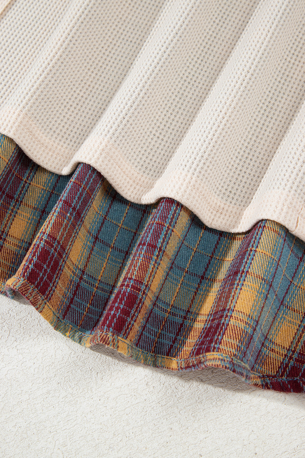 Waffle Colorblock Striped Plaid Patchwork Pullover Plus Top