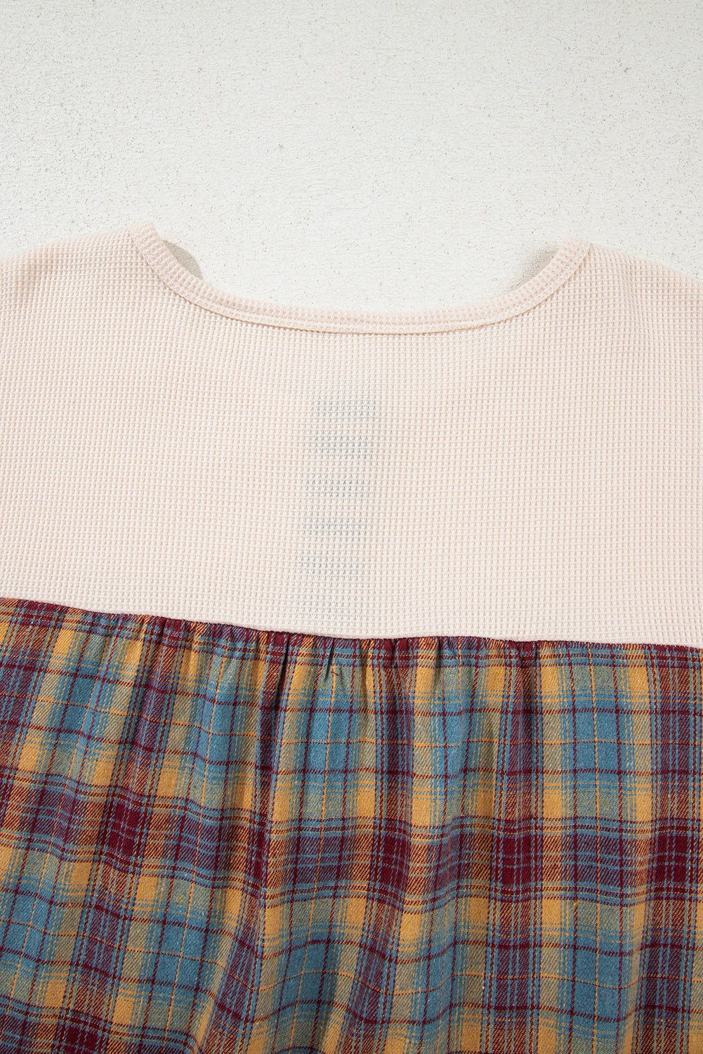 Waffle Colorblock Striped Plaid Patchwork Pullover Plus Top