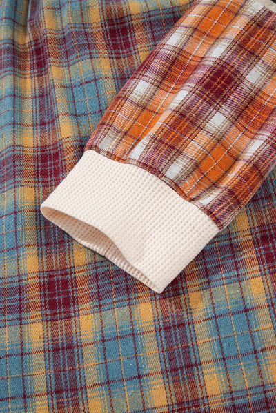 Waffle Colorblock Striped Plaid Patchwork Pullover Plus Top