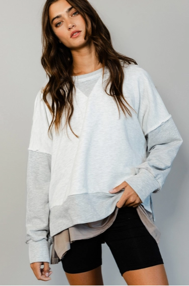 Raw Edge Detail Contrast Sweatshirt