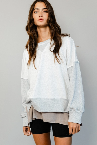 Raw Edge Detail Contrast Sweatshirt