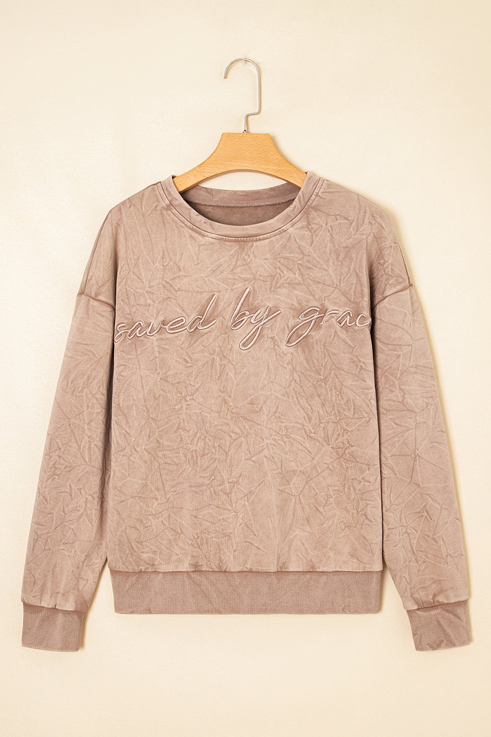 Saved by Grace Letter Embroidered Mineral Wash Sweatshirt