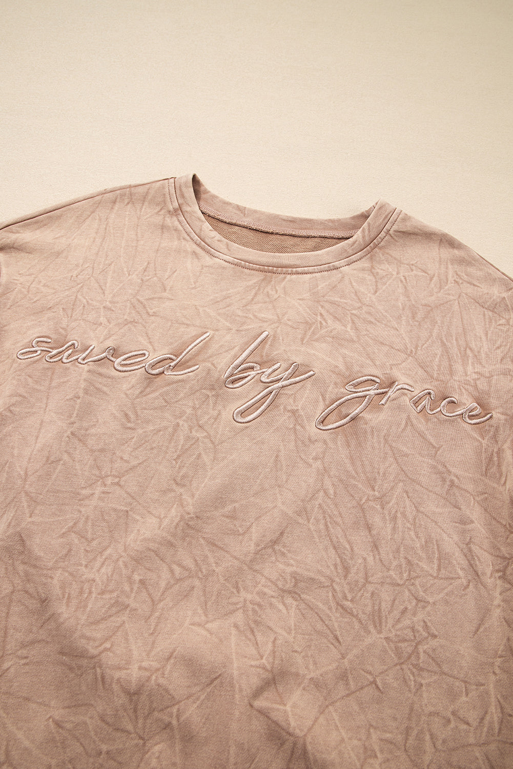 Saved by Grace Letter Embroidered Mineral Wash Sweatshirt