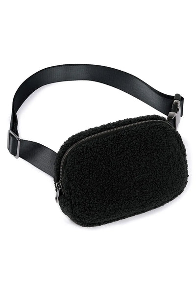 Black Sherpa Adjustable Strap Crossbody Bag