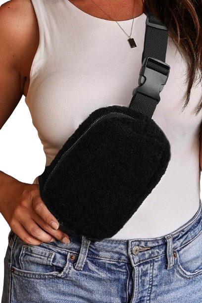 Black Sherpa Adjustable Strap Crossbody Bag