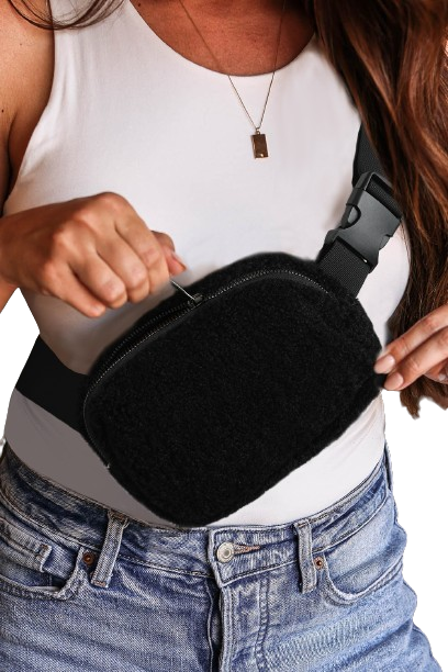 Black Sherpa Adjustable Strap Crossbody Bag