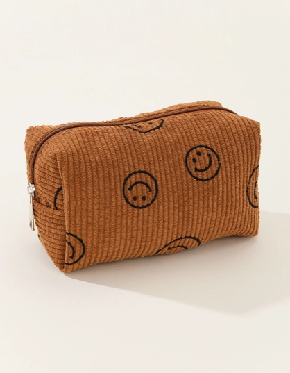 Smiley Face Corduroy Cosmetic Bag