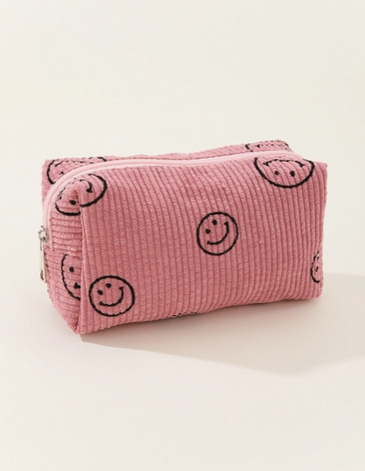 Smiley Face Corduroy Cosmetic Bag