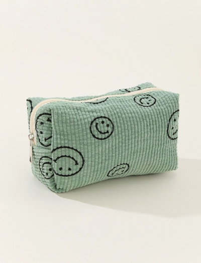 Smiley Face Corduroy Cosmetic Bag