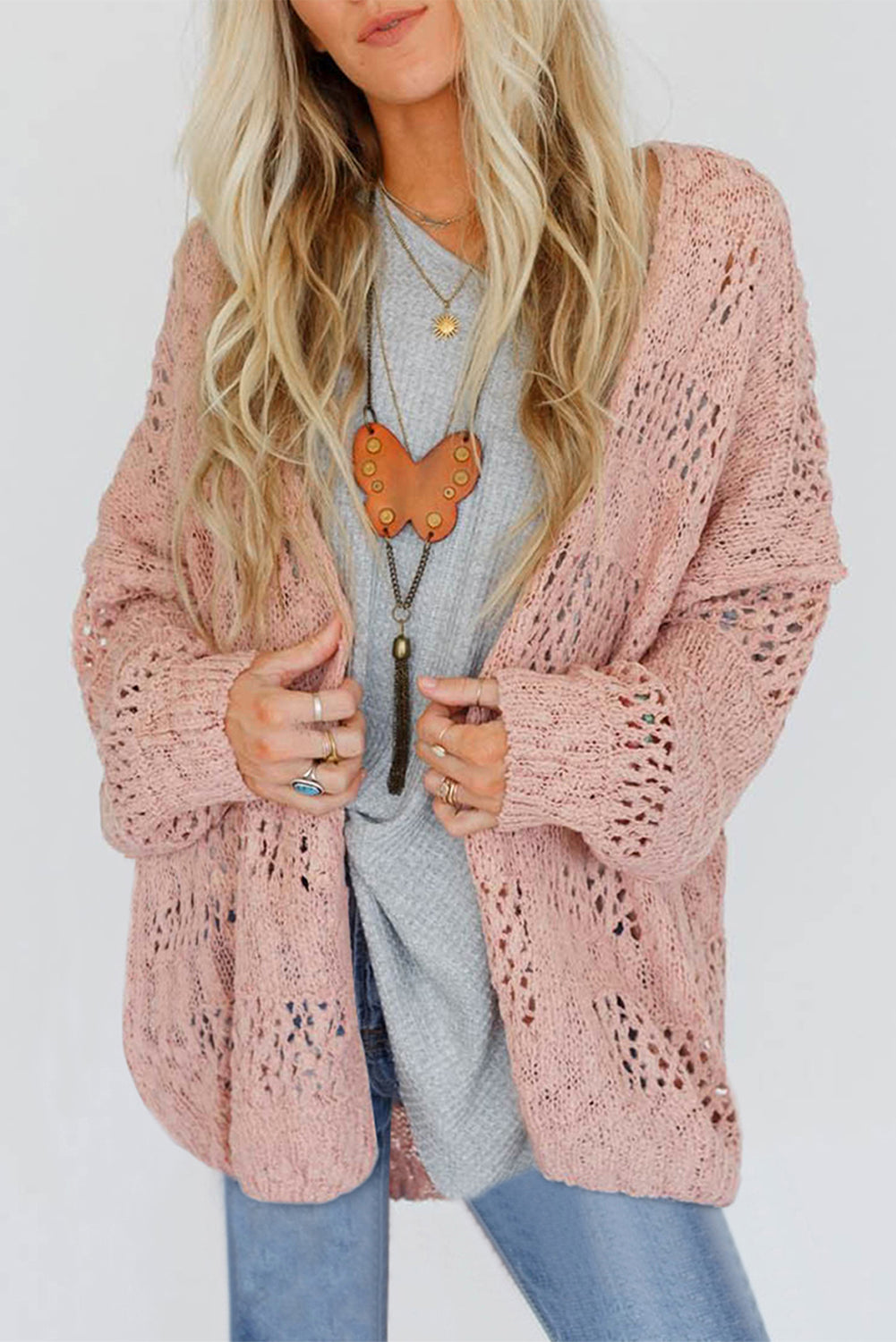 Pink Knit Dolman Sleeve Cardigan