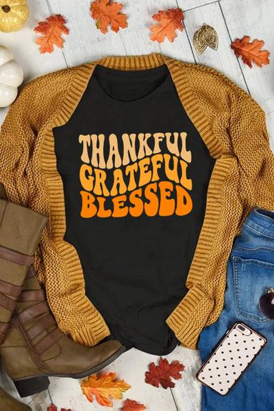 Thankful Grateful Blessed Crew Neck Graphic Tee