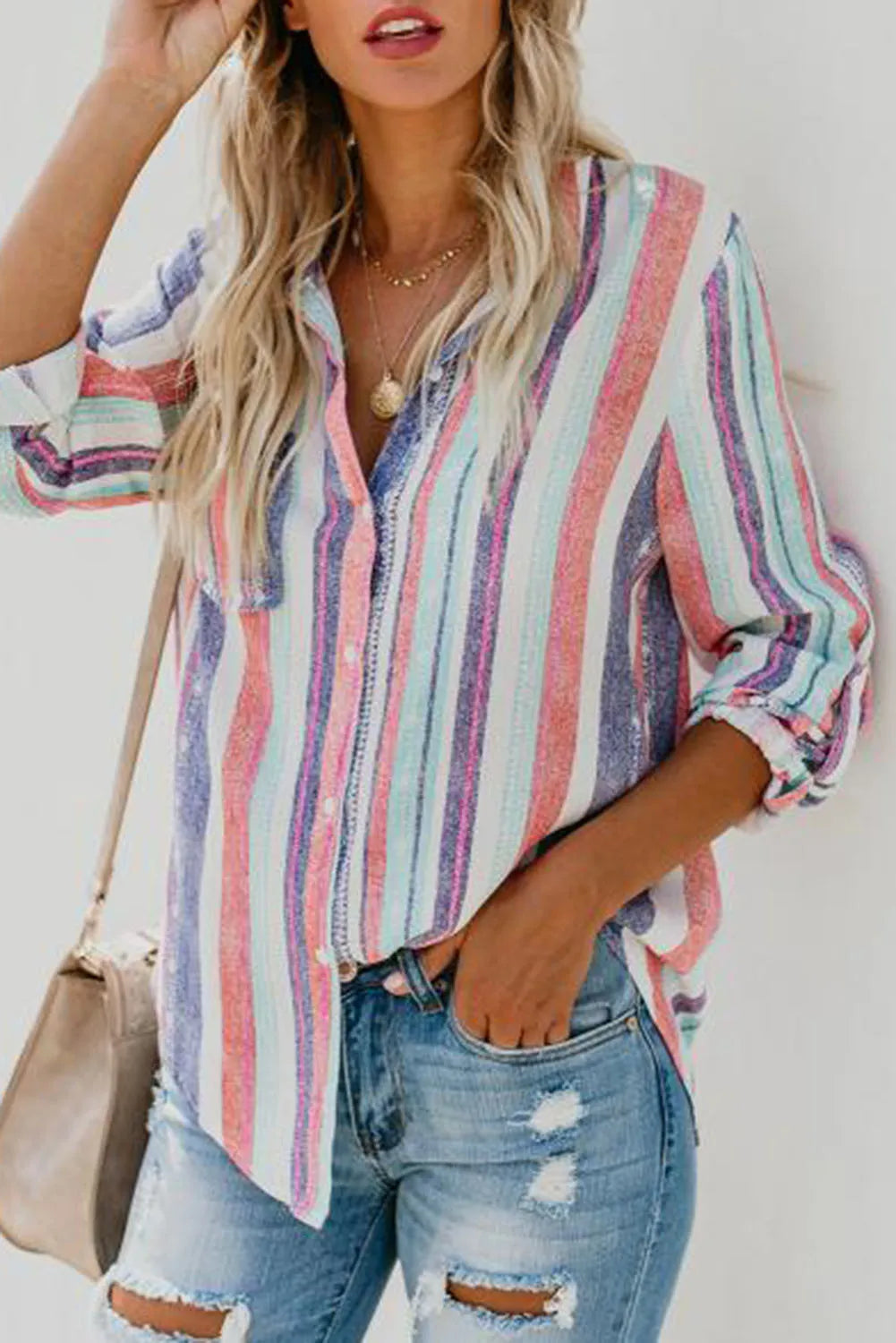 White Sweet Enough Striped Button Up Top