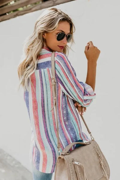 White Sweet Enough Striped Button Up Top