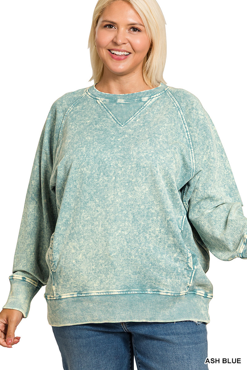 Plus Size Ash Blue French Terry Pullover