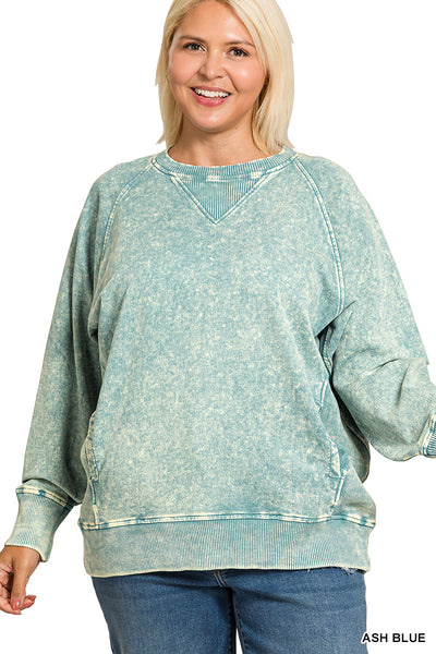Plus Size Ash Blue French Terry Pullover
