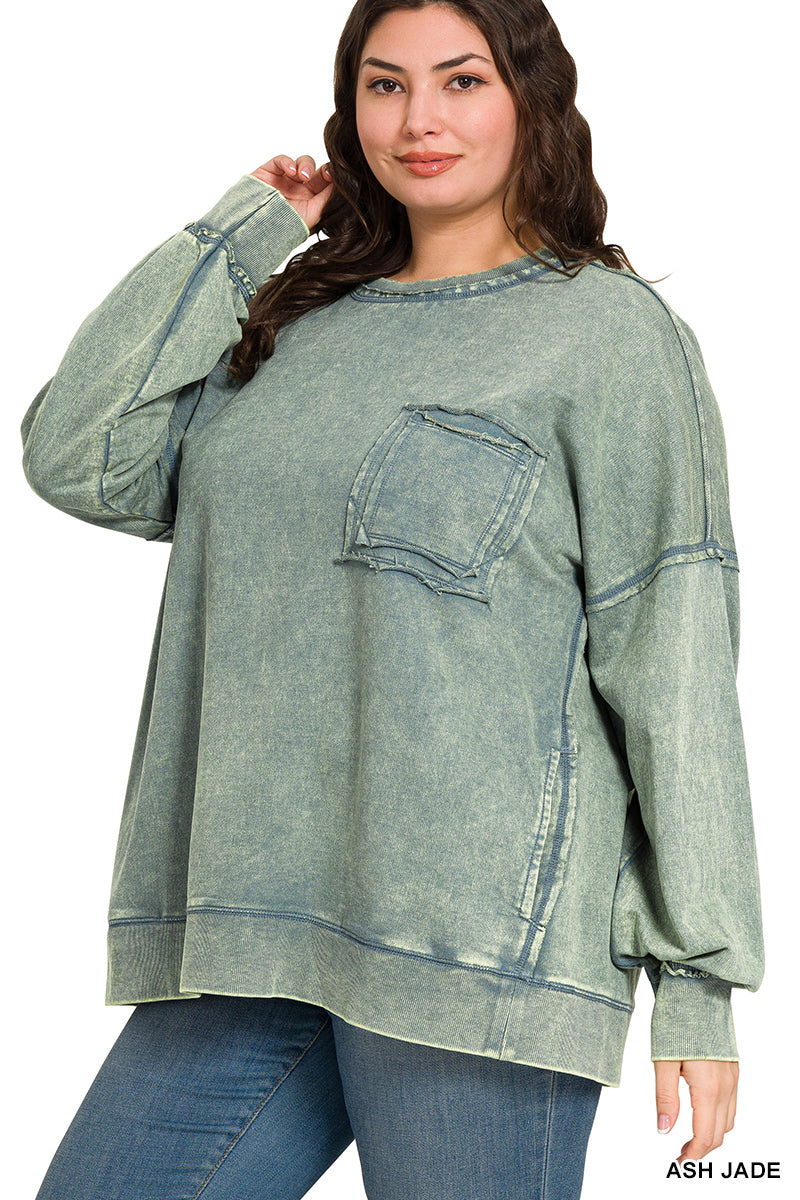 Plus French Terry Acid Wash Pullover Sweatshirt