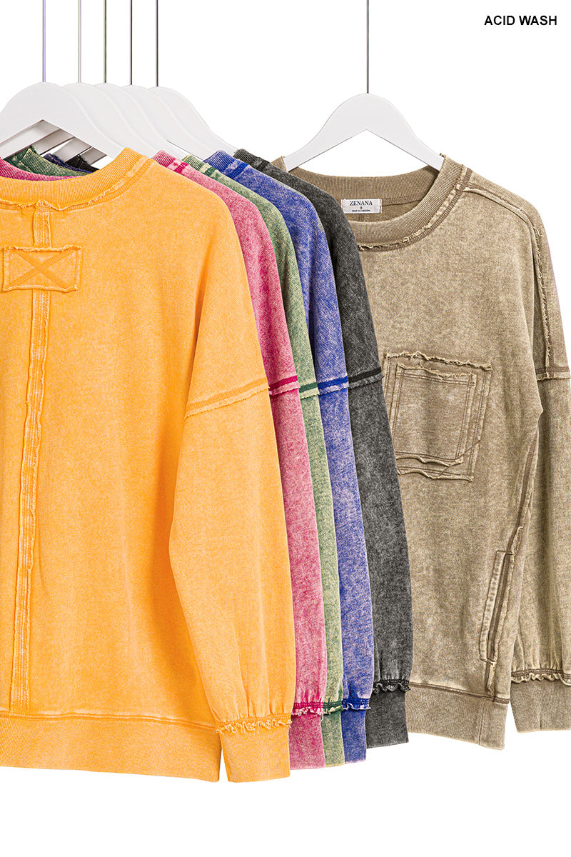 Plus French Terry Acid Wash Pullover Sweatshirt
