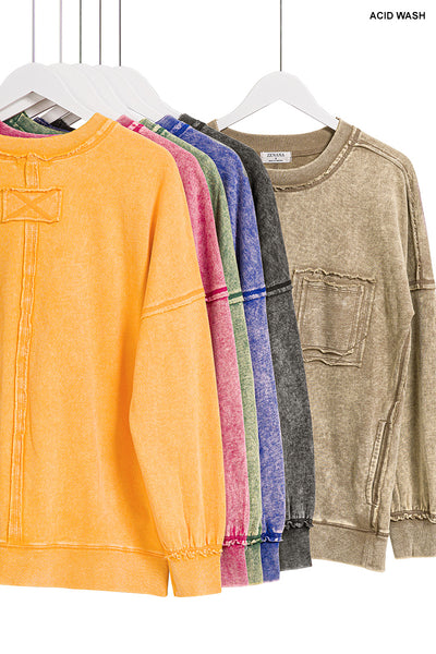 Plus French Terry Acid Wash Pullover Sweatshirt