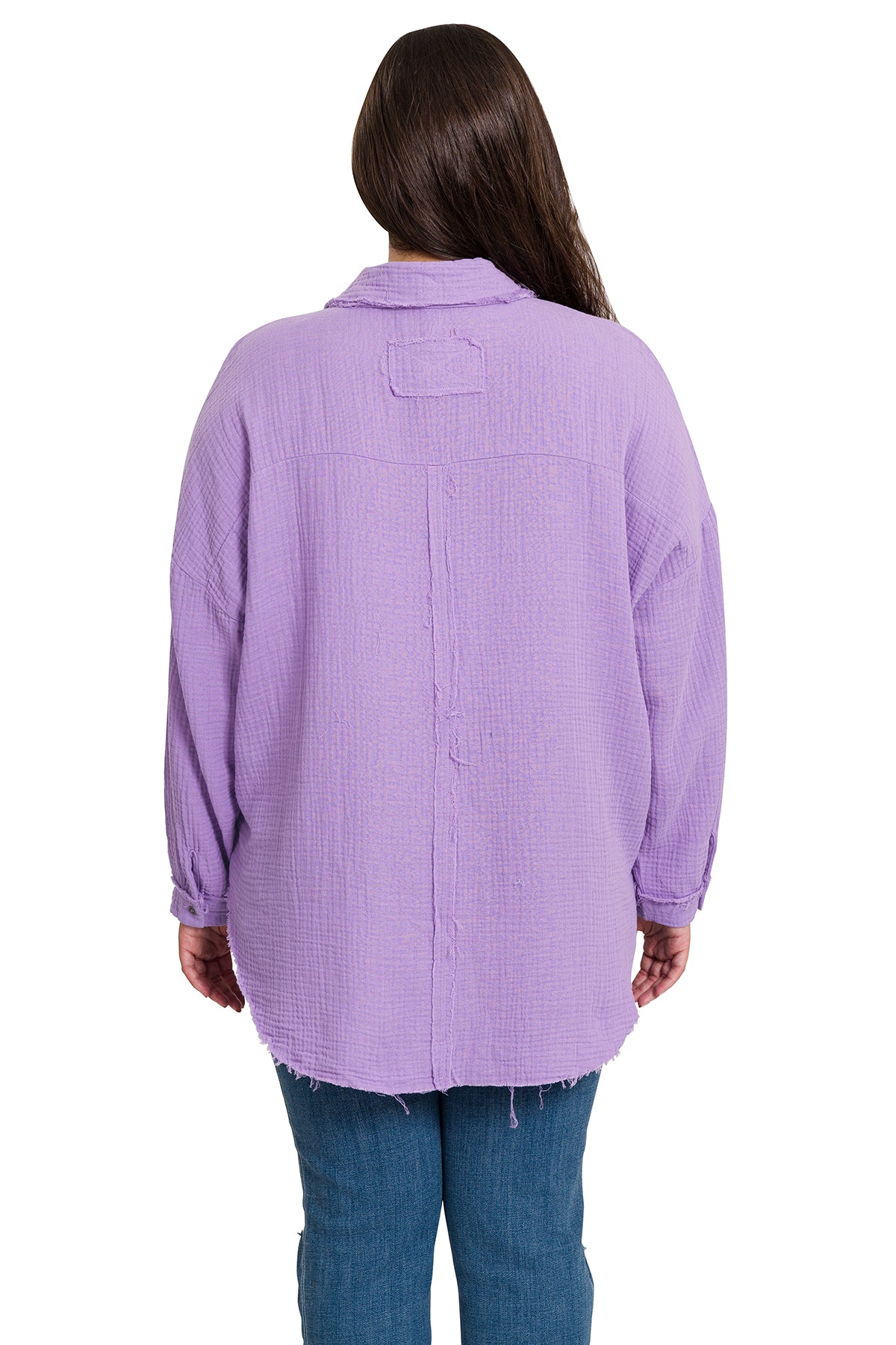 Plus Size Olive Gauze Oversized Raw Edge Shirt